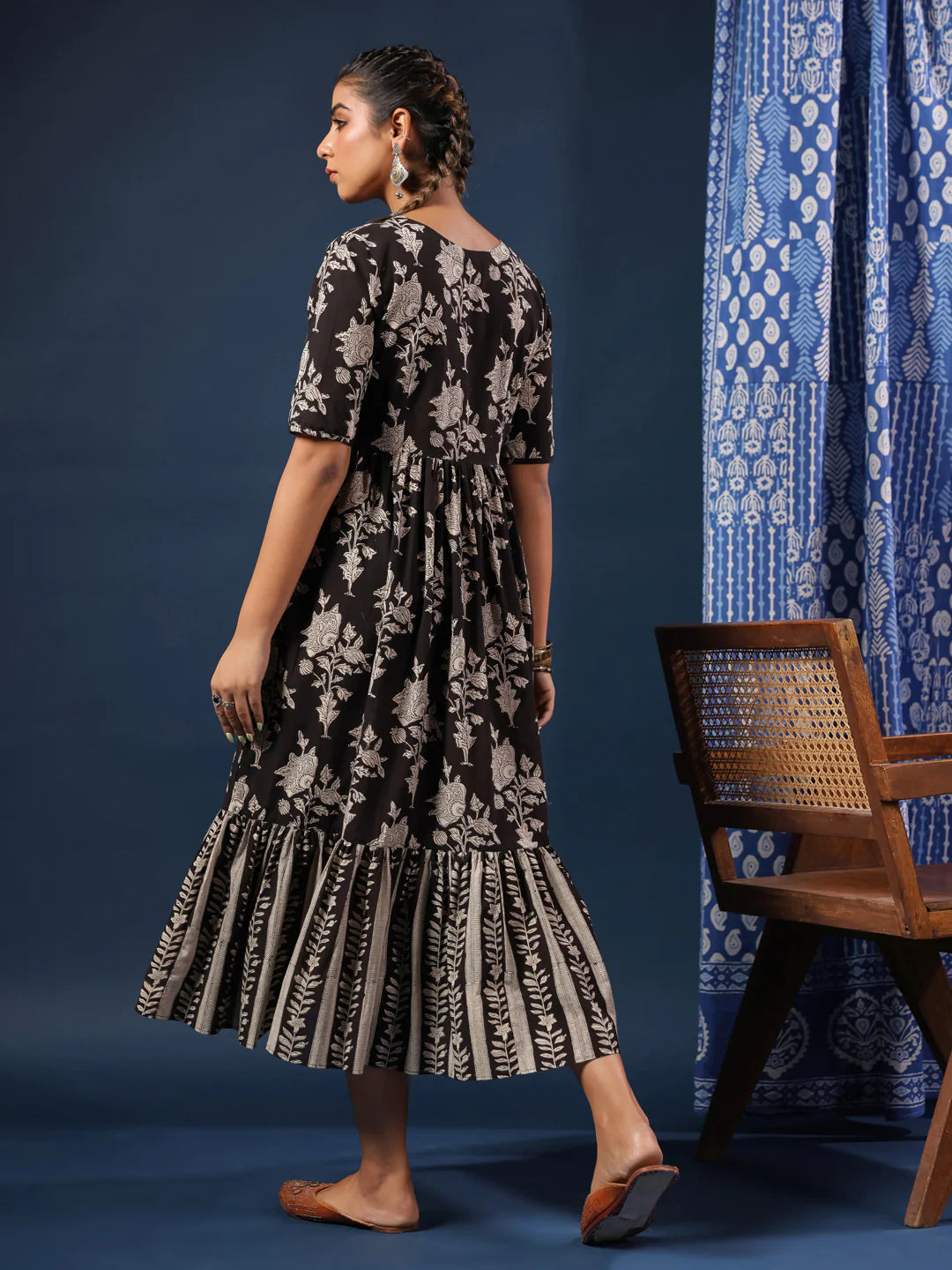 Black Bagru Handblock Printed Cotton Dress