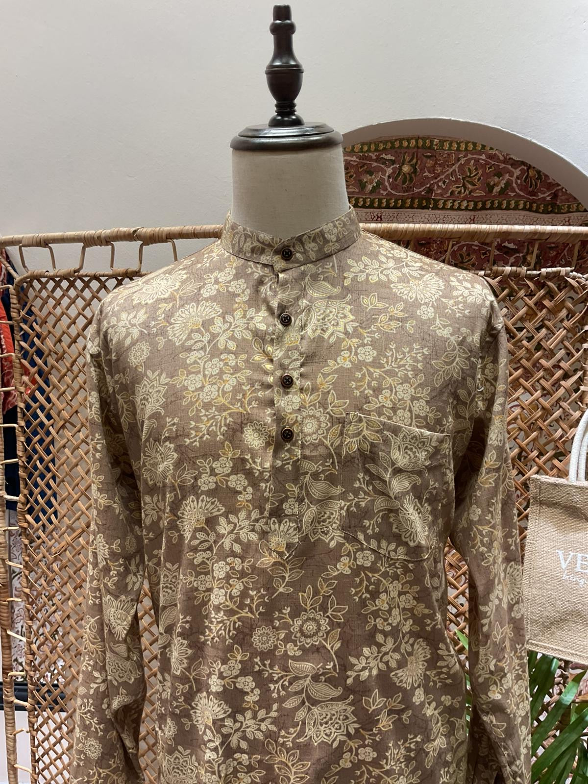 Brown Floral Short Kurta
