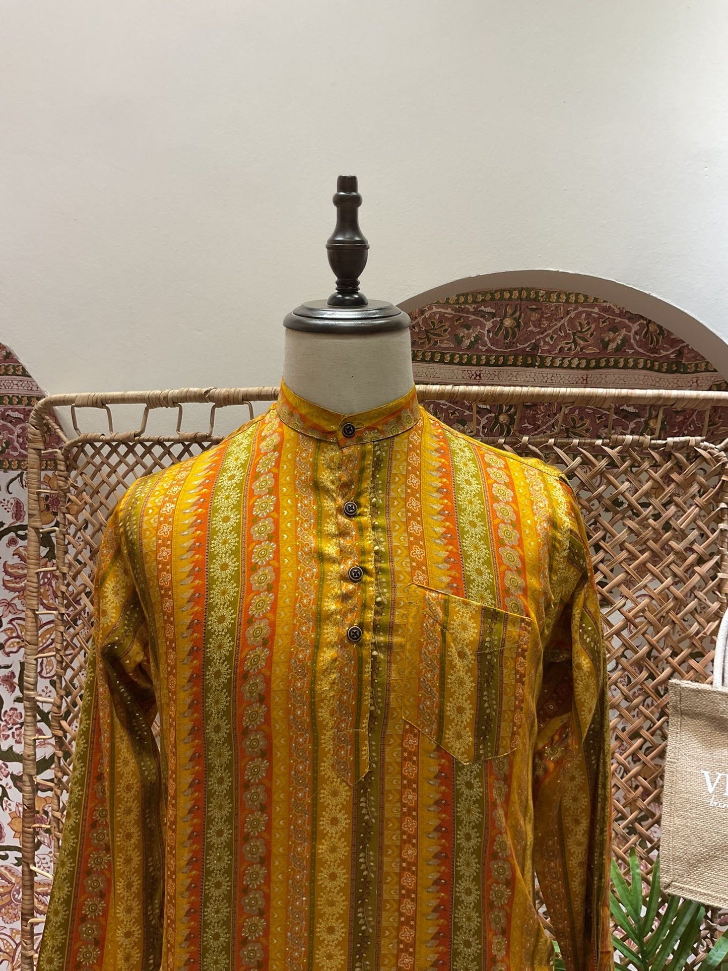 Yellow Striped Short Kurta