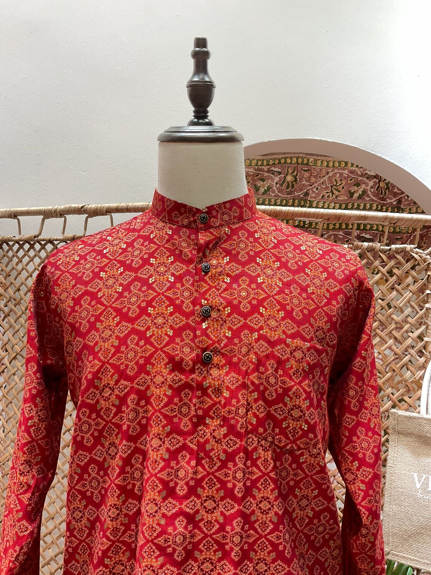 Red Ajrakh Short Kurta