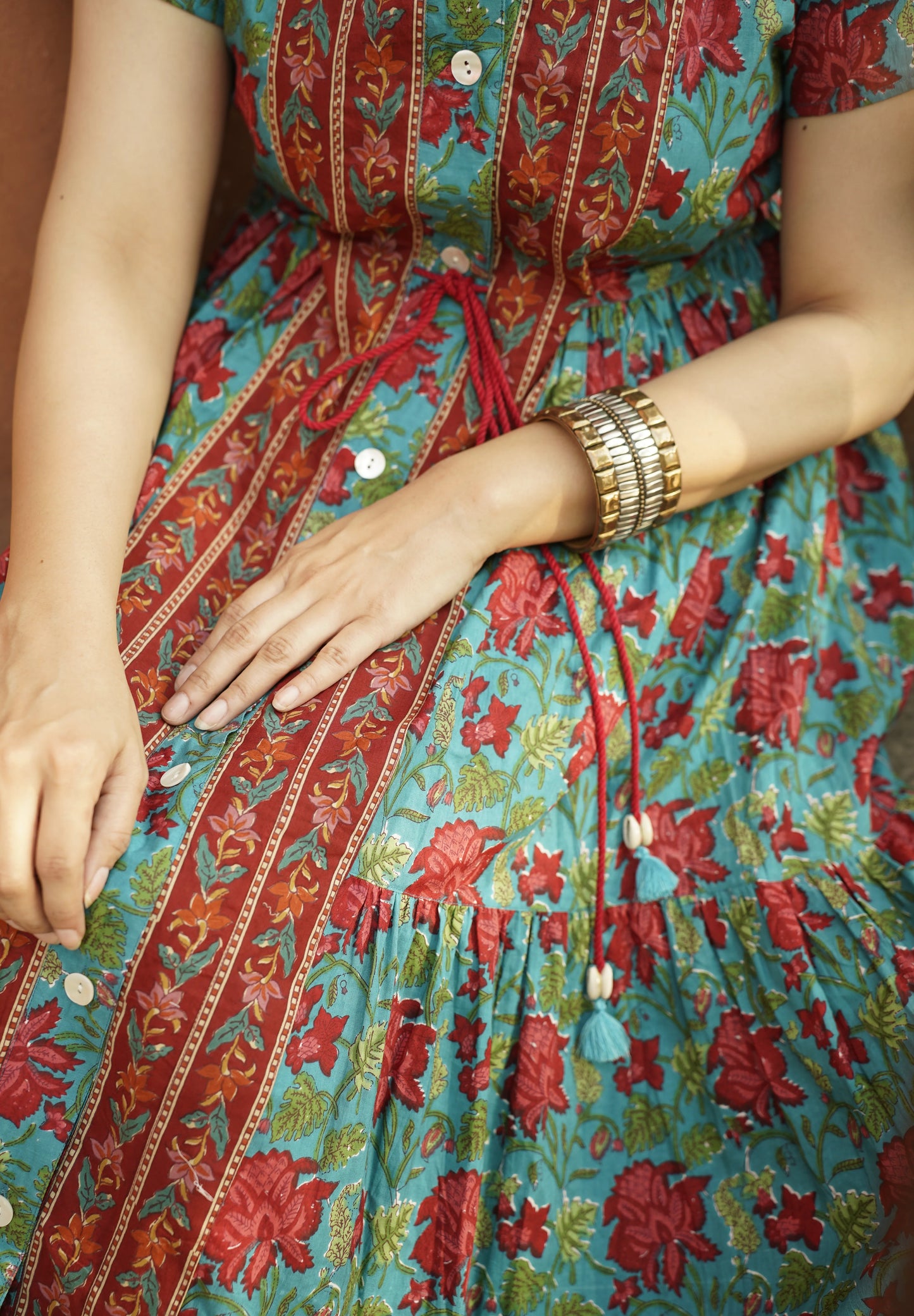 Teal Printed Flutter Sleeved Dress