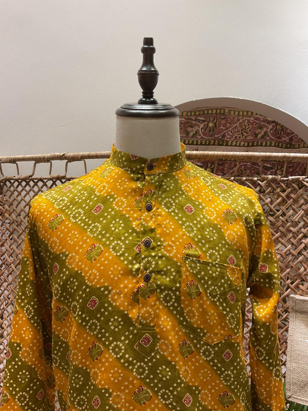 Yellow Bandhej Short Kurta