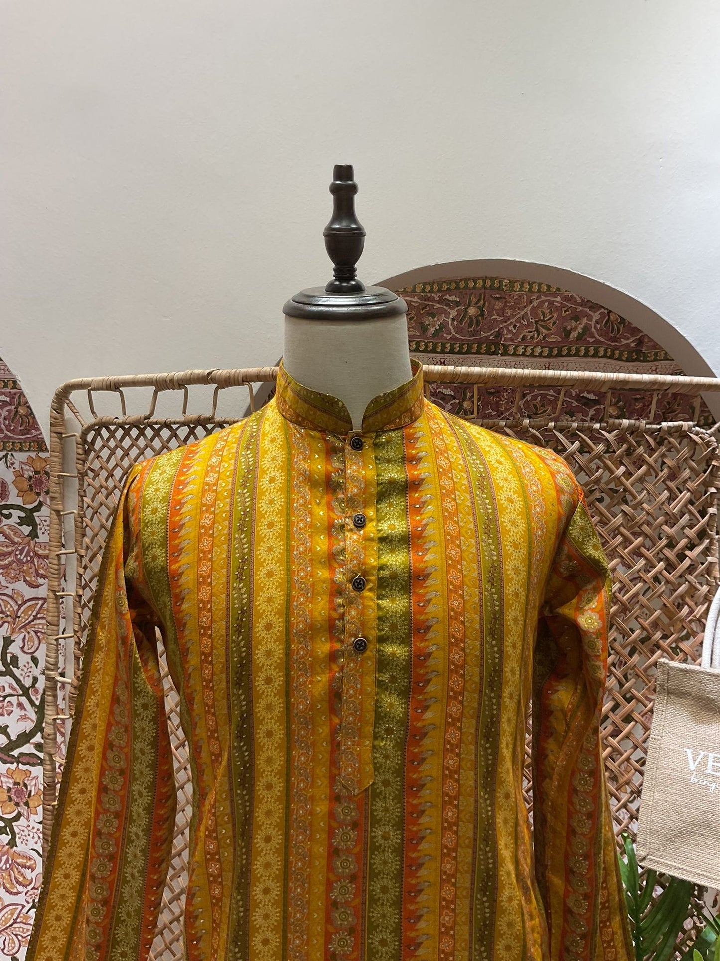 Yellow Striped Long Kurta