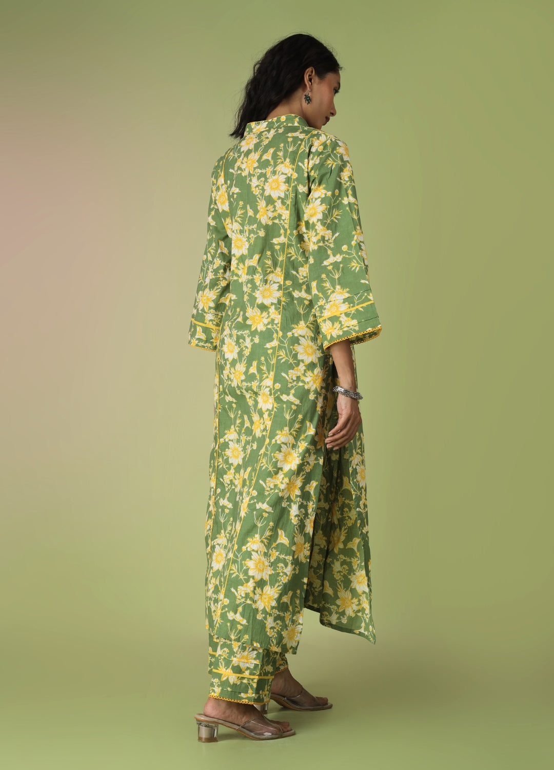 Green Printed Collar Neck Anarkali Set