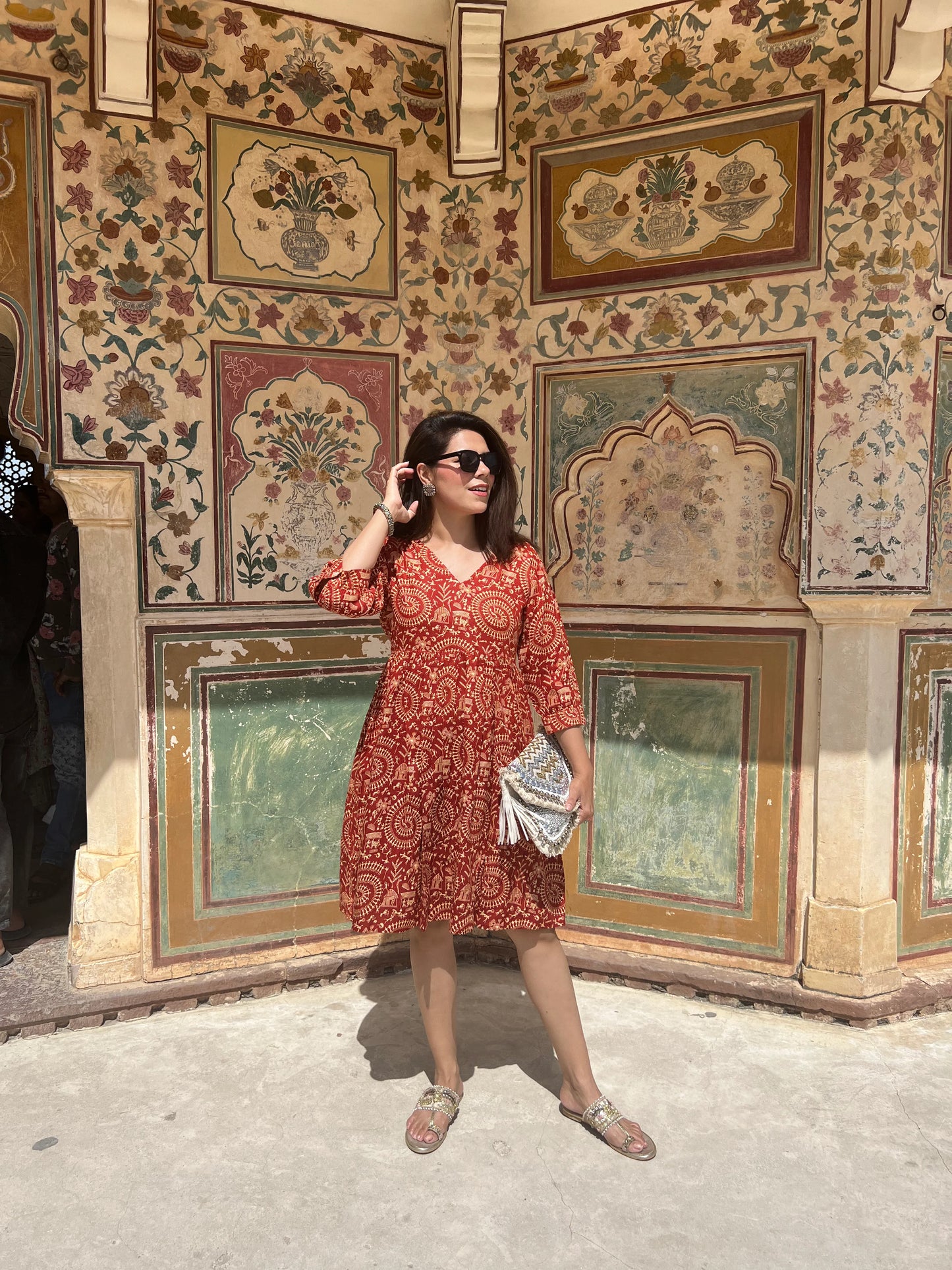 Tribal Print Puff Sleeves Ethnic Dress