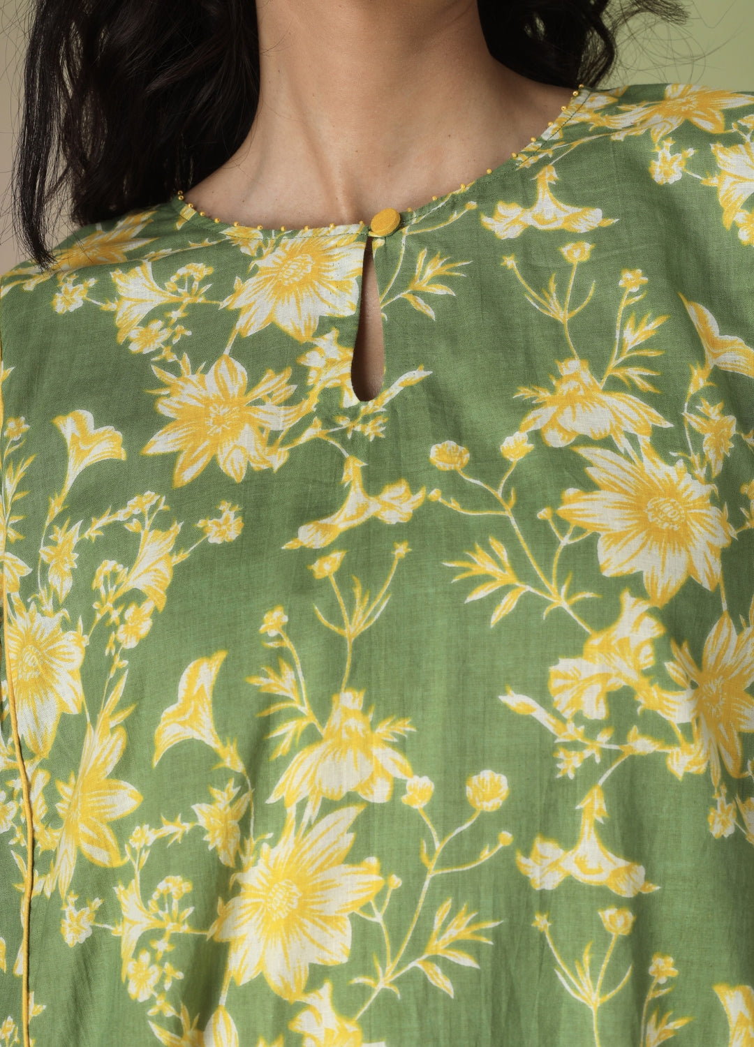 Green Printed Side Gathered Anarkali Set