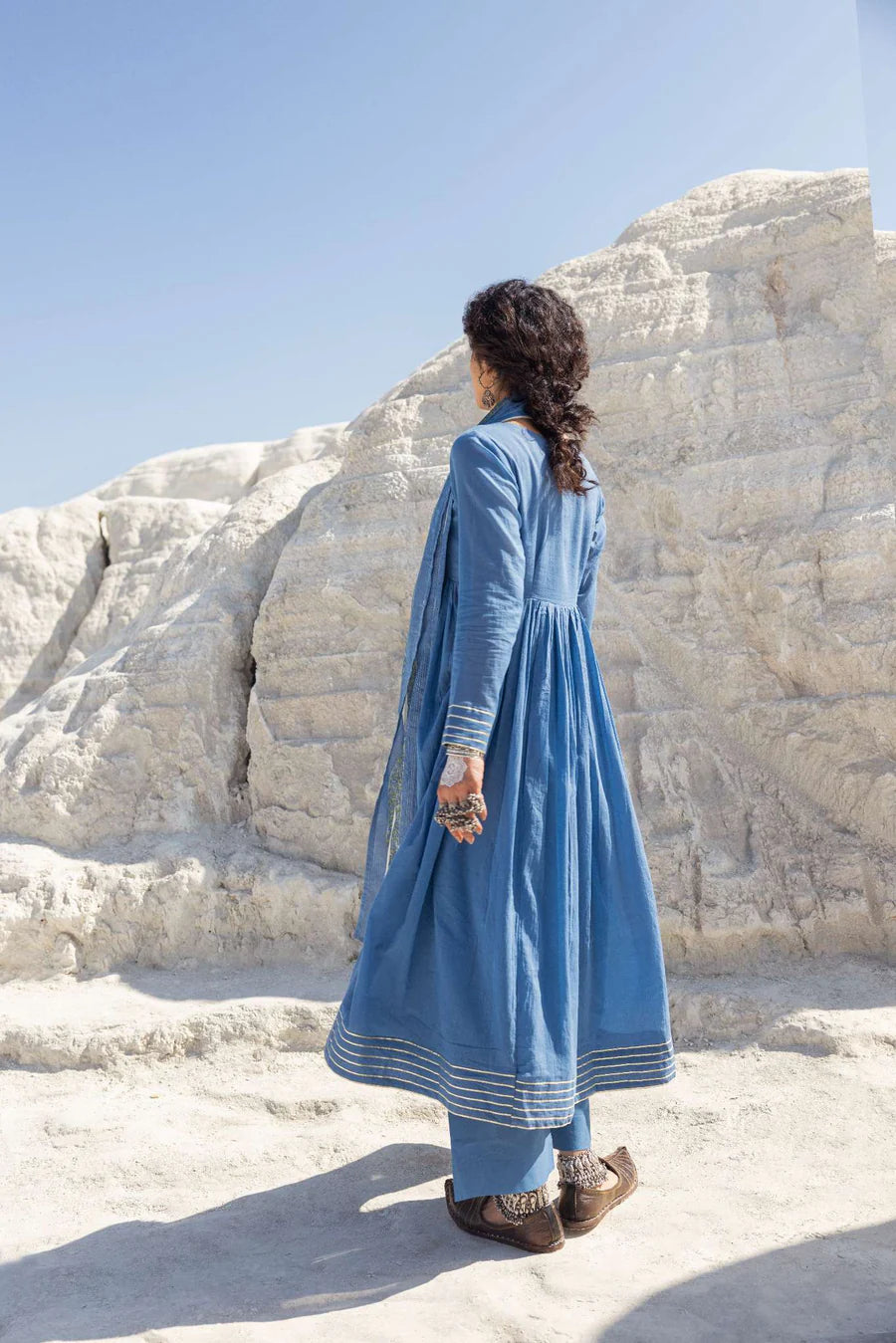 MUL COTTON BLUE ANARKALI SET