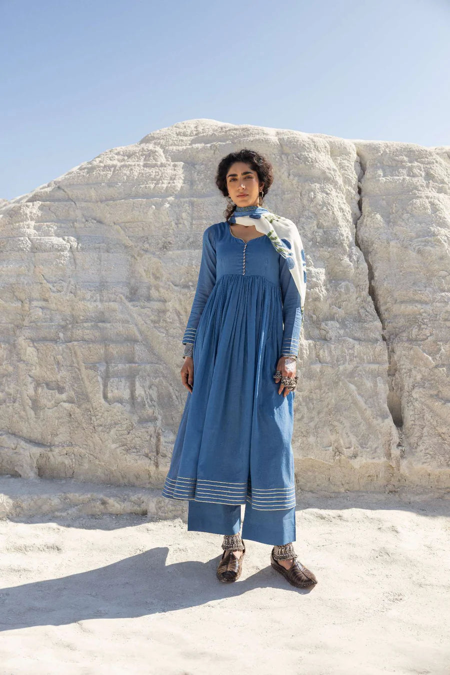 MUL COTTON BLUE ANARKALI SET