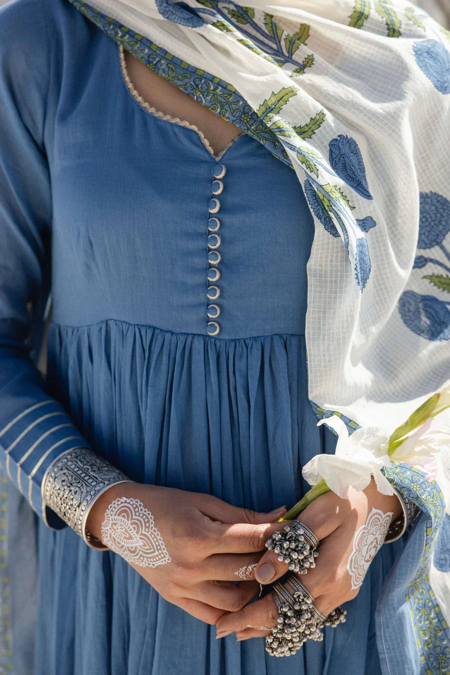 MUL COTTON BLUE ANARKALI SET