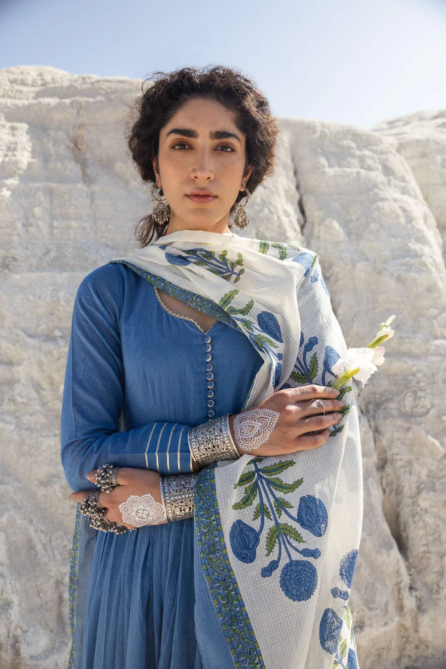 MUL COTTON BLUE ANARKALI SET