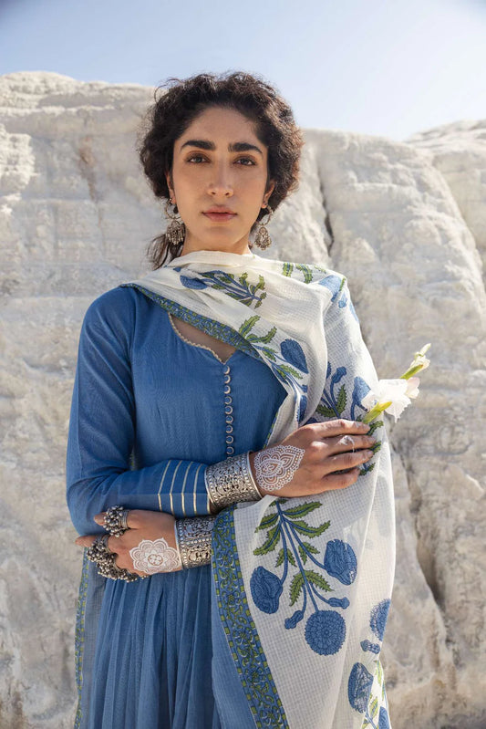 MUL COTTON BLUE ANARKALI SET