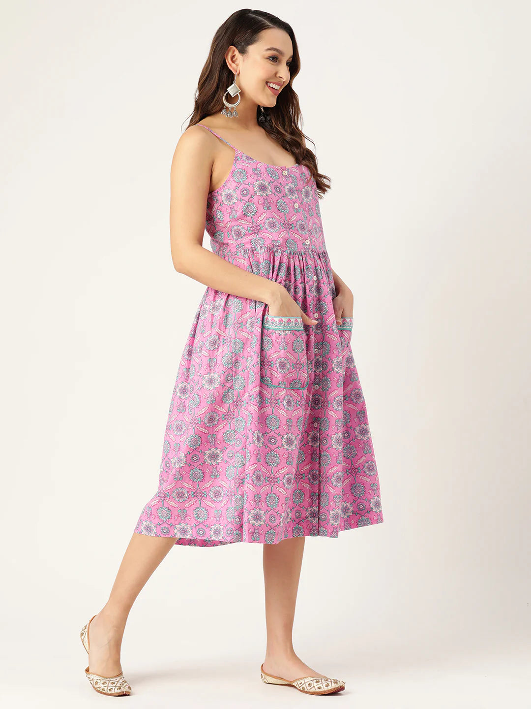 Pink Printed Cami Dress