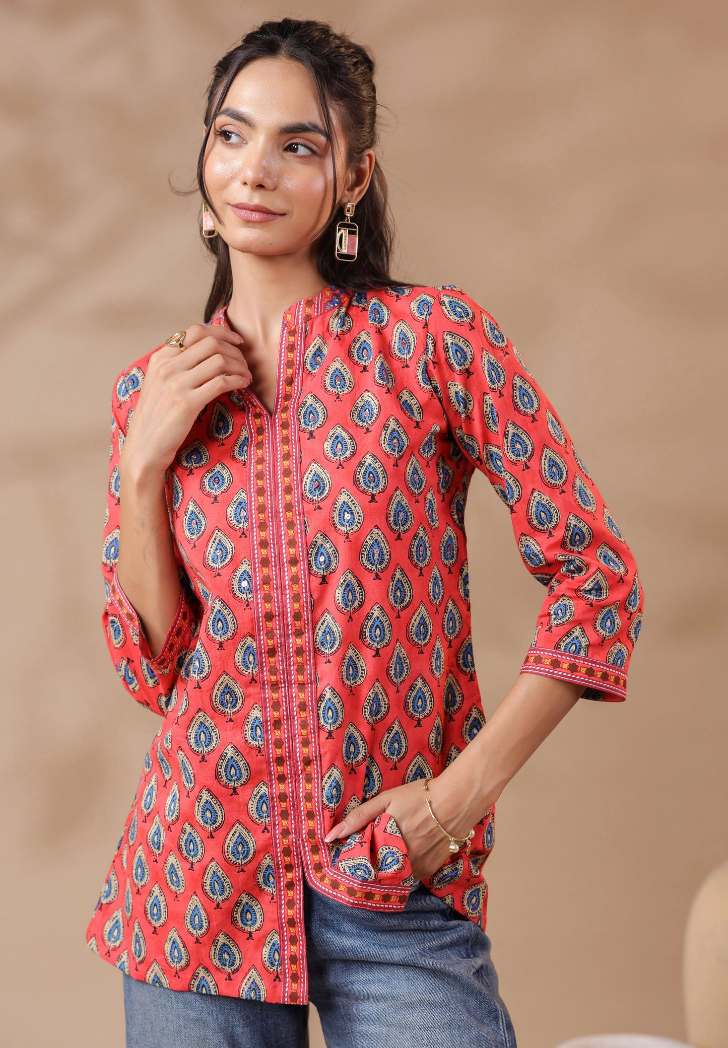 Peach Printed Cotton Top