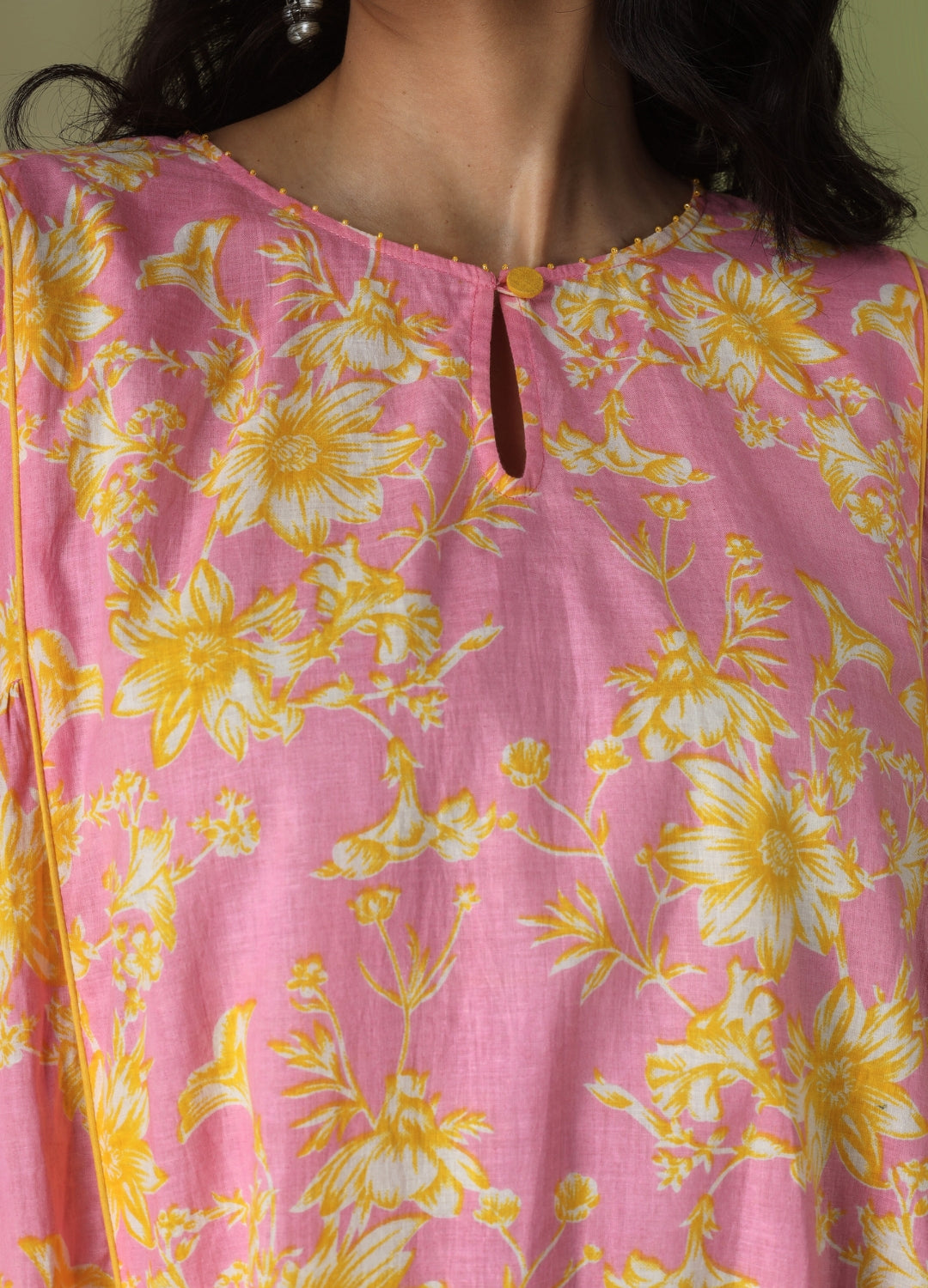 Pink Printed Side Gathered Anarkali Set