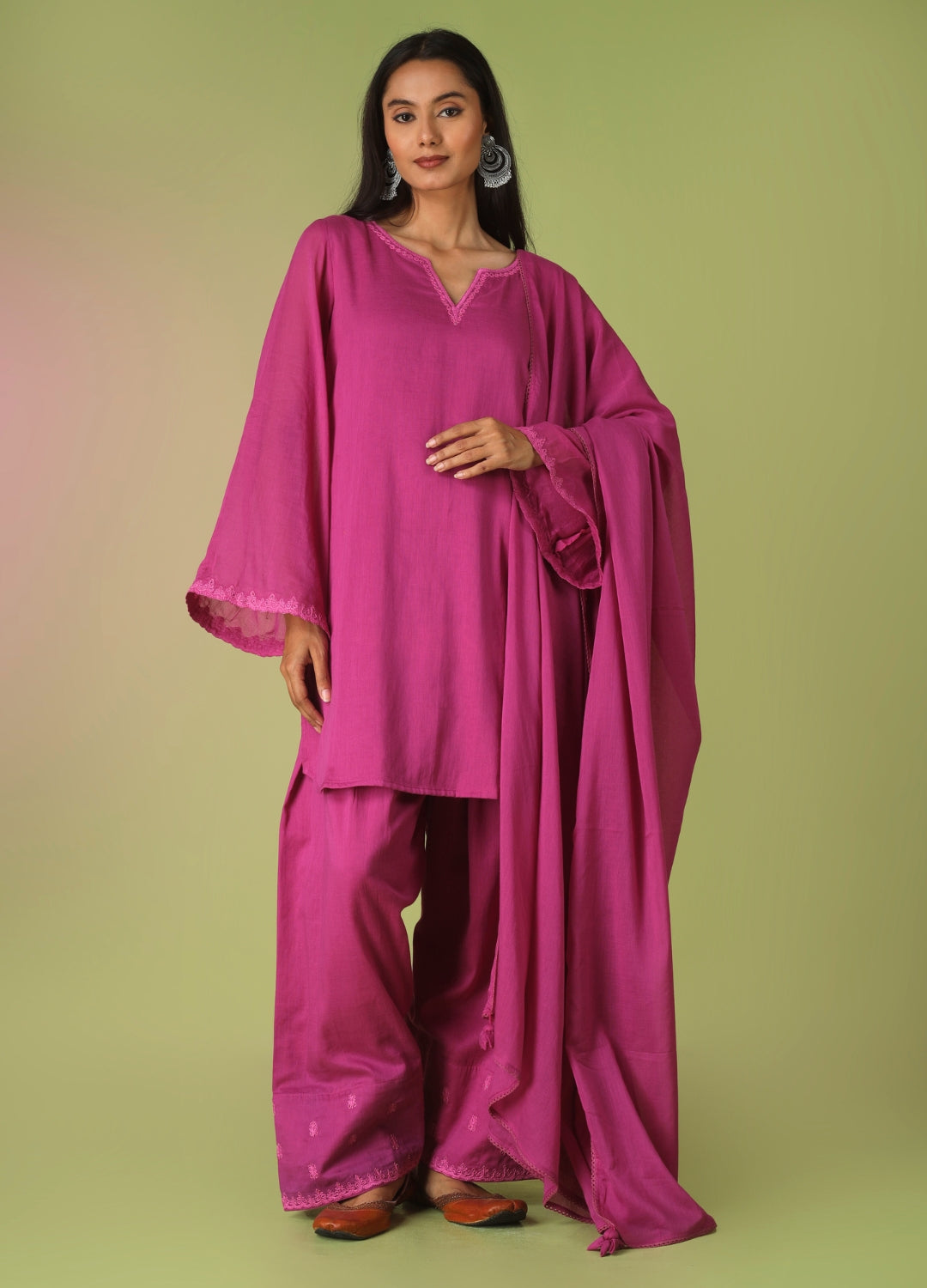 Raspberry Short Kurta with Farshi Shalwar Set