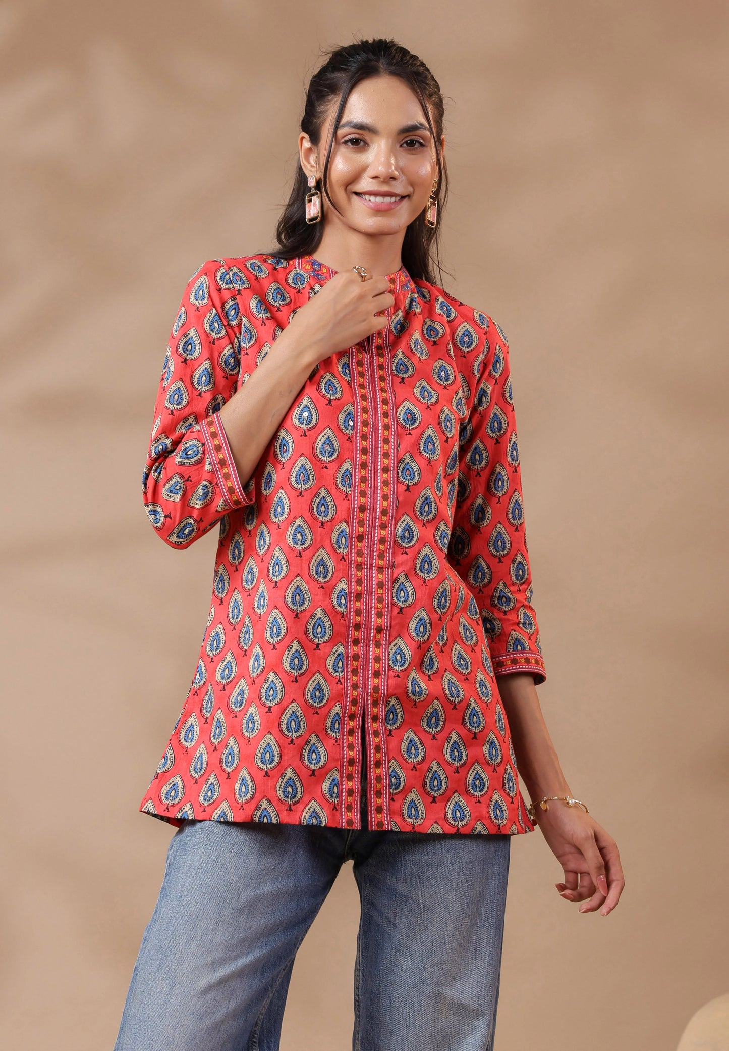 Peach Printed Cotton Top