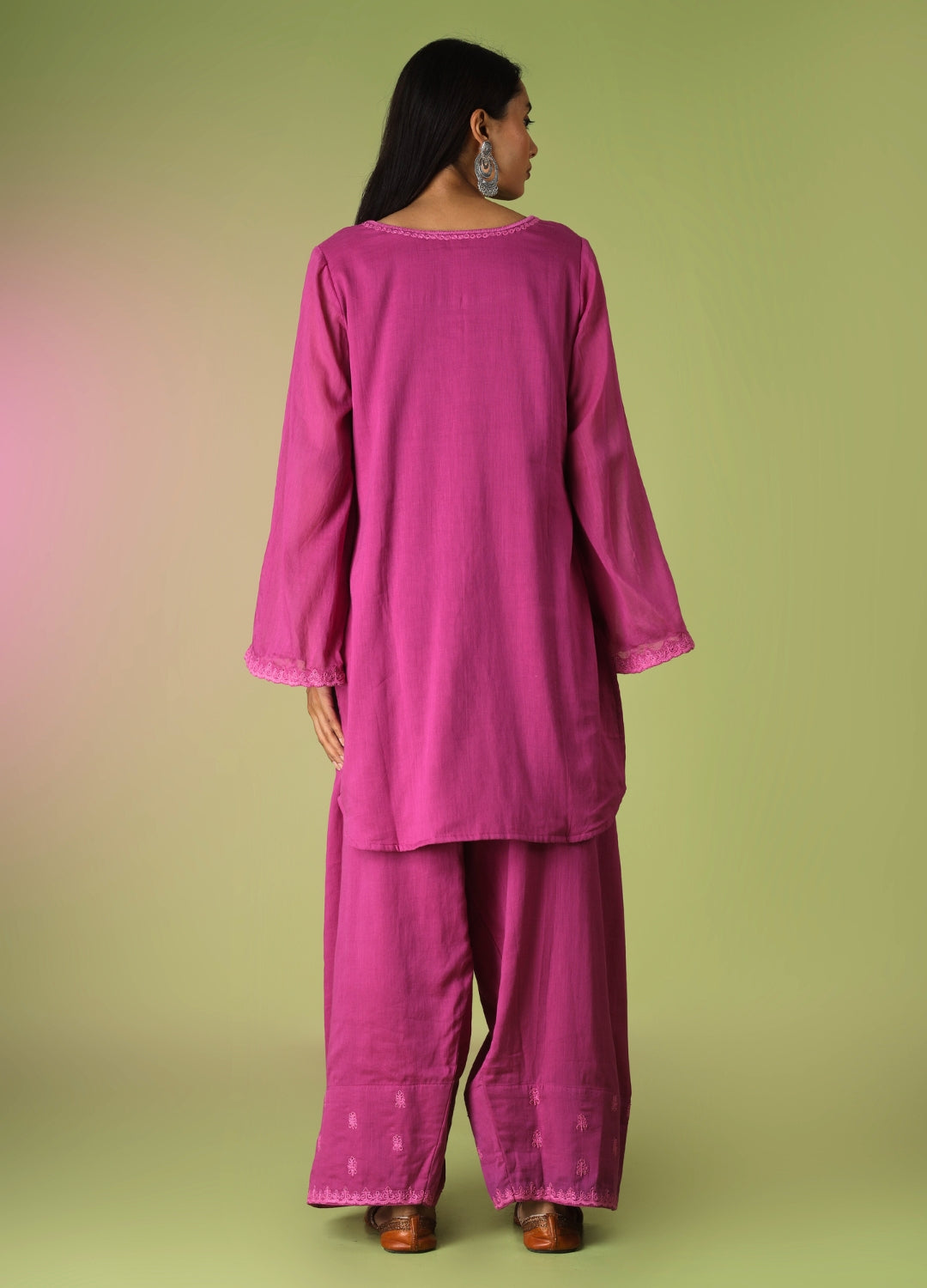 Raspberry Short Kurta with Farshi Shalwar Set
