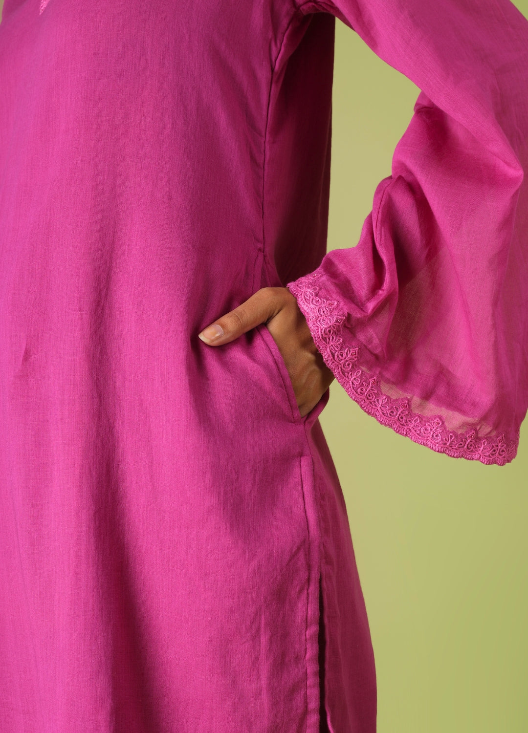 Raspberry Short Kurta with Farshi Shalwar Set