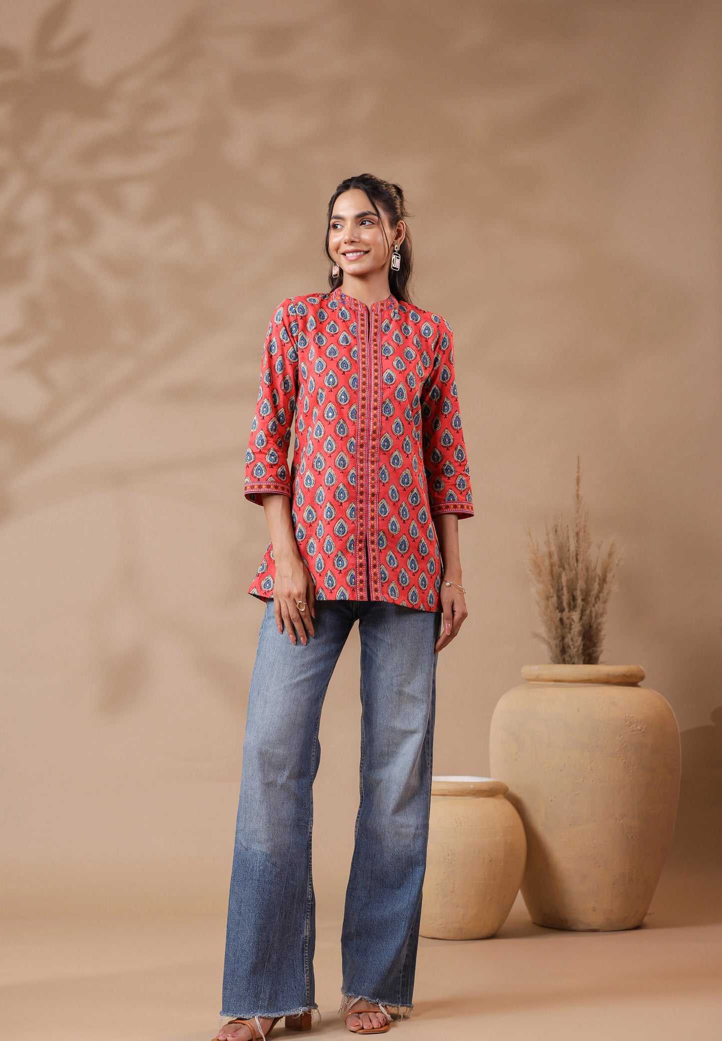 Peach Printed Cotton Top