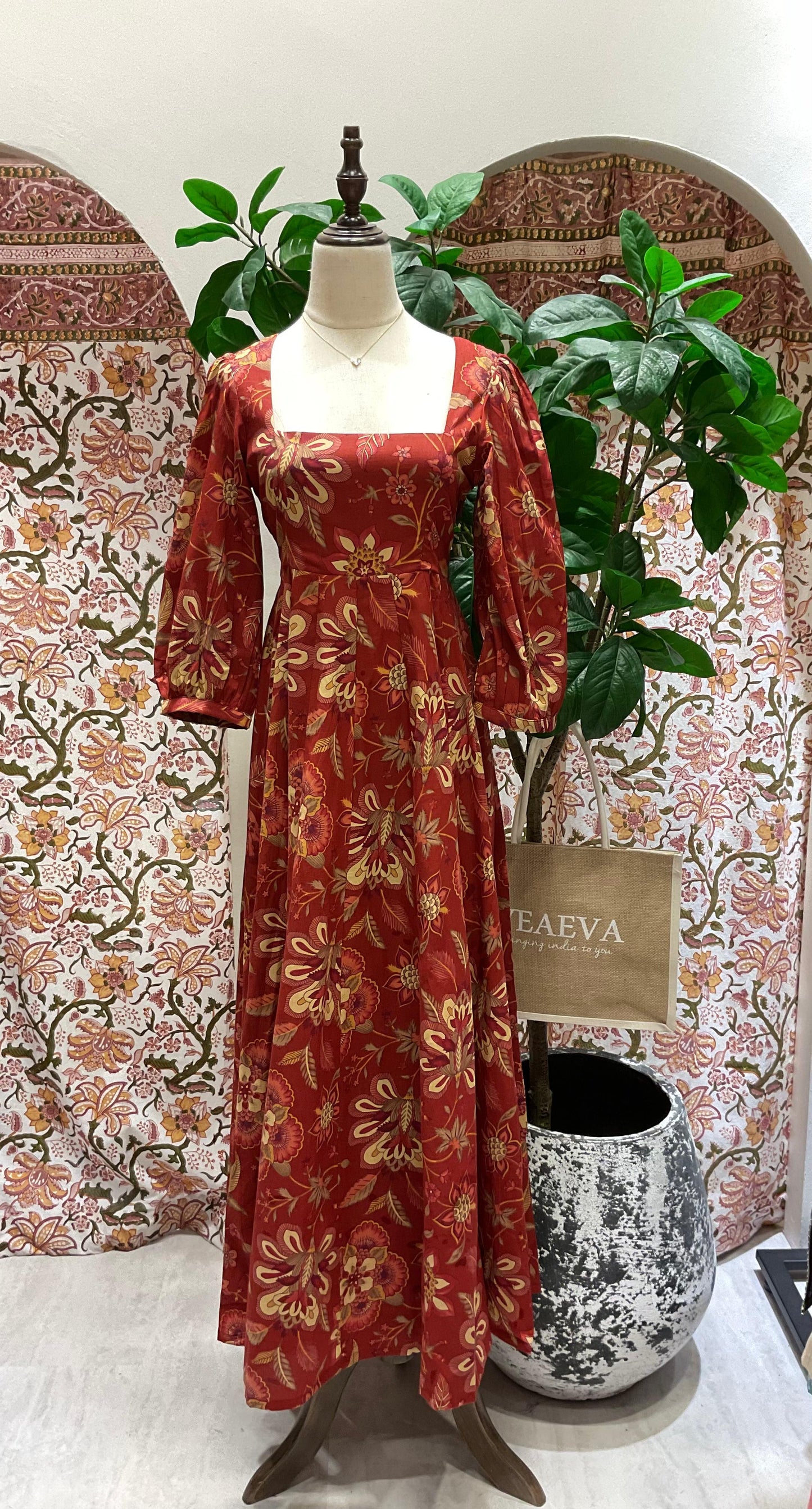 Red Sleeved Maxi Dress - Jaal