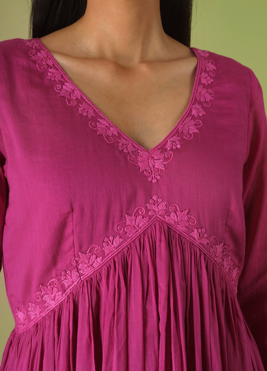 Raspberry Cross Gather Anarkali Set