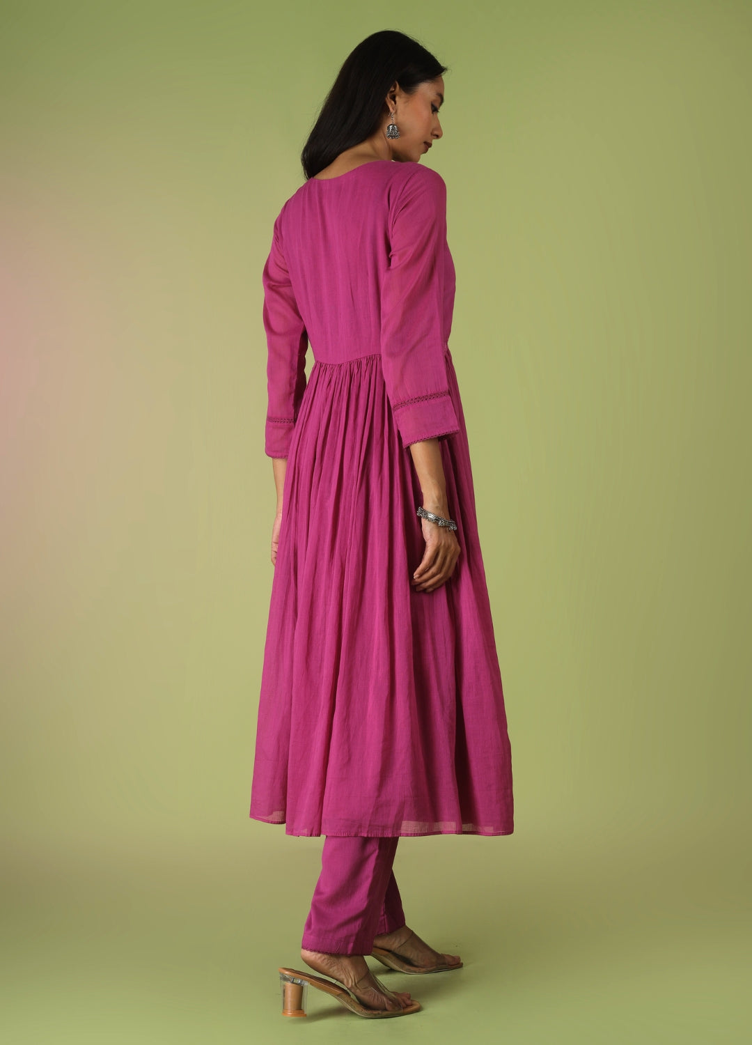 Raspberry Cross Gather Anarkali Set