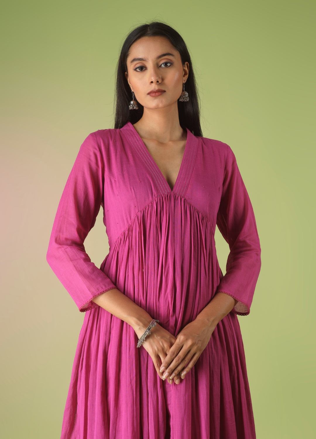 Raspberry Collar Neck Anarkali Suit Set