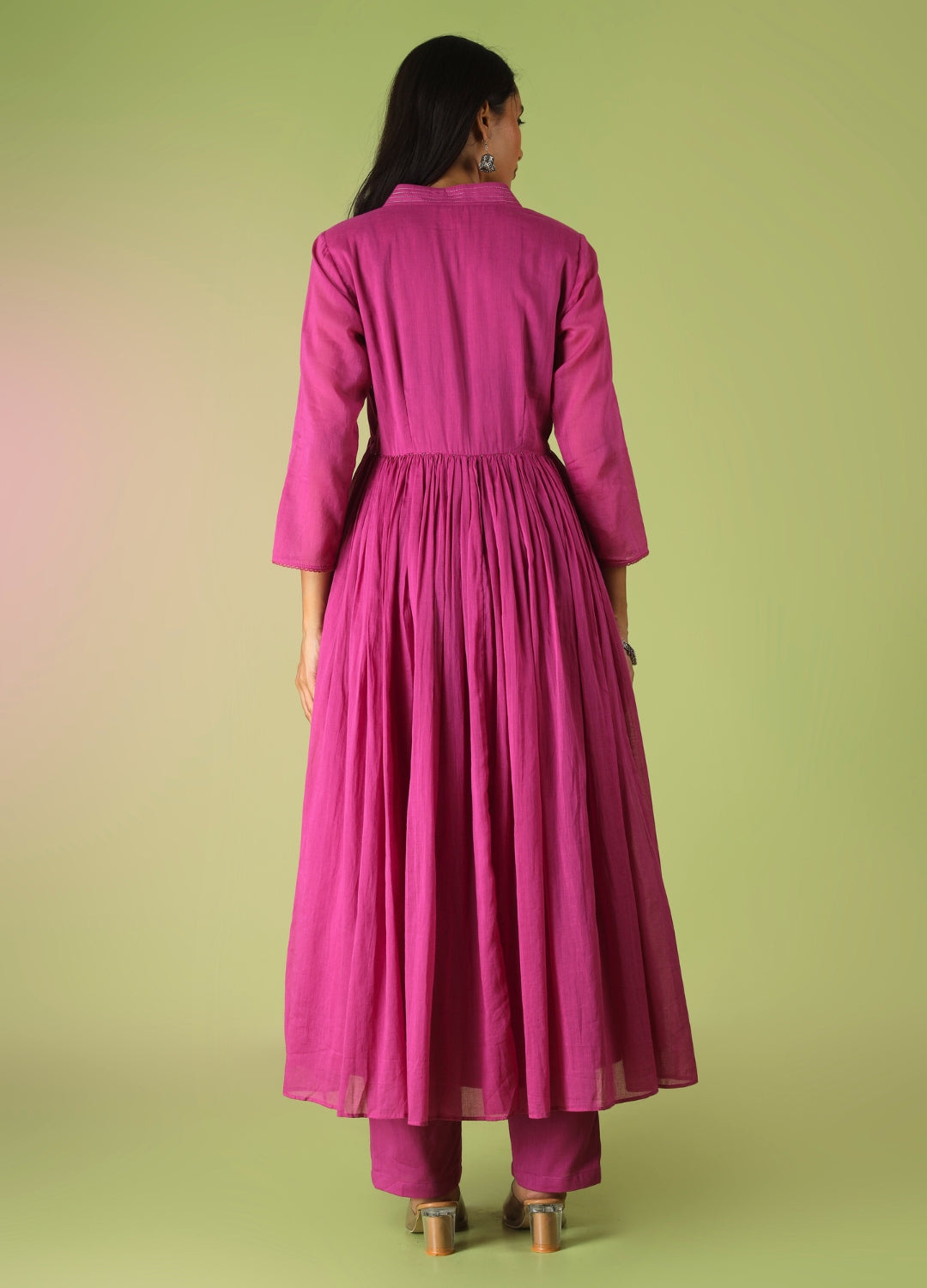 Raspberry Collar Neck Anarkali Suit Set