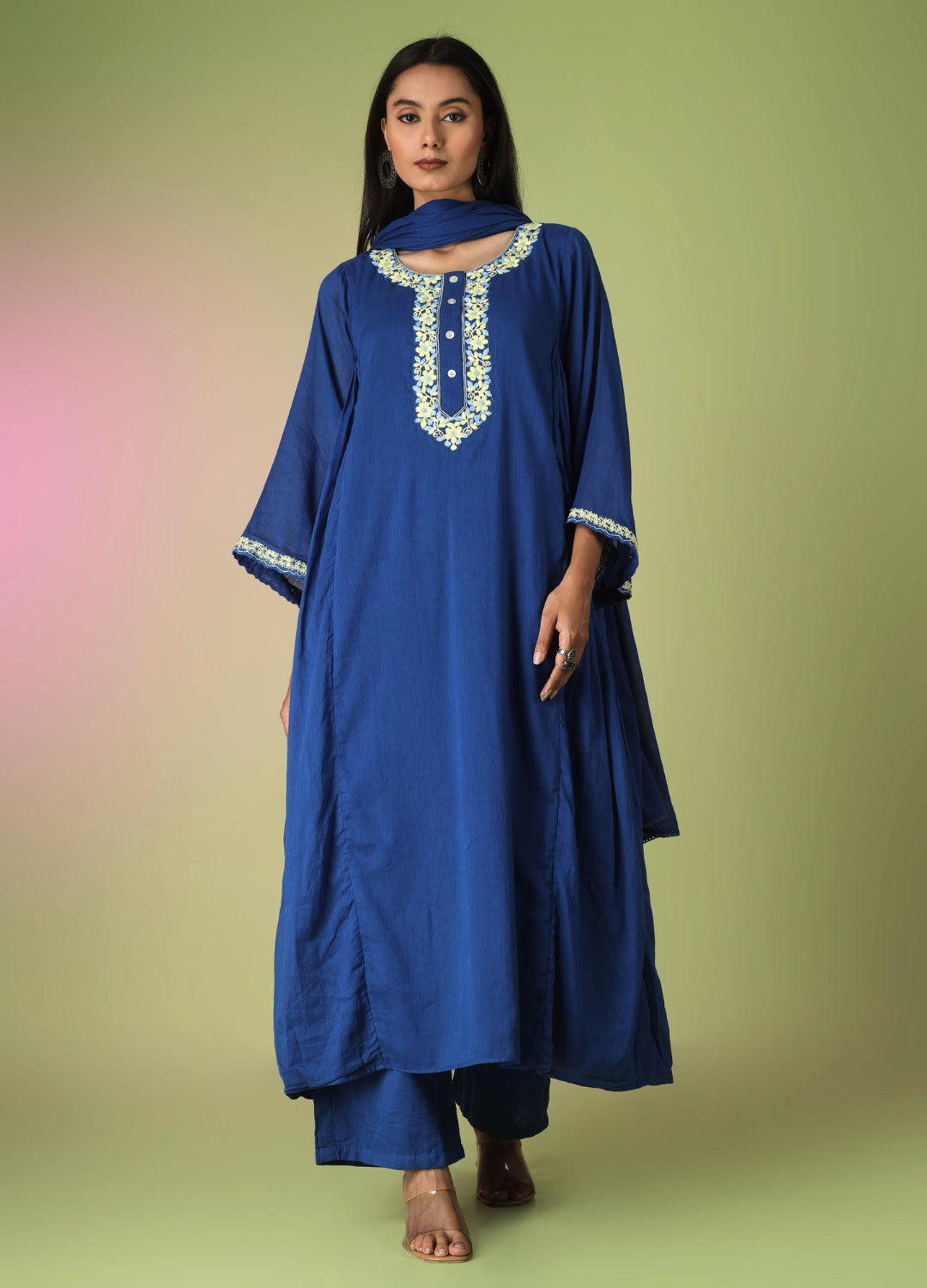 Royal Blue Side Gathered Anarkali Suit Set