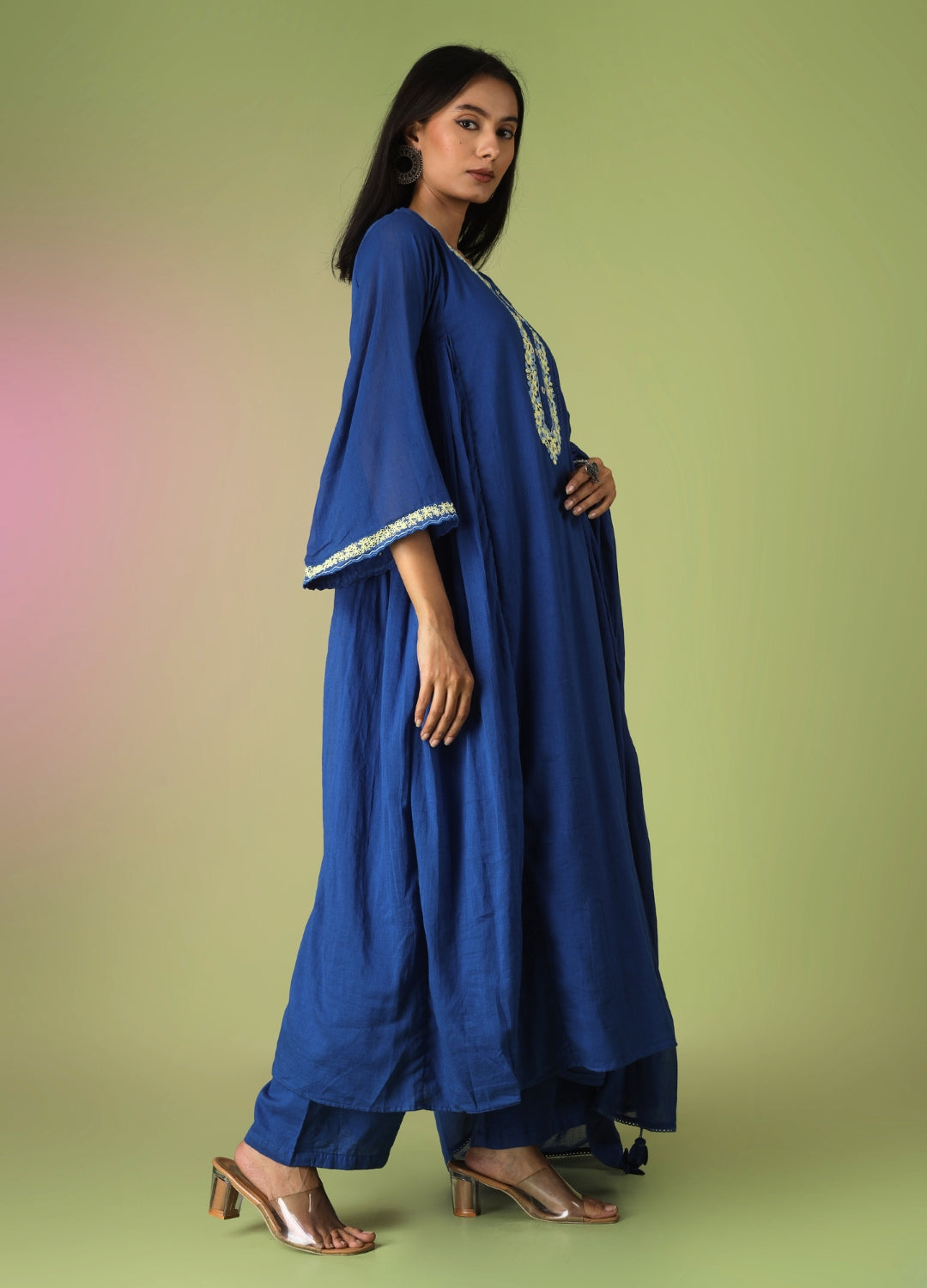 Royal Blue Side Gathered Anarkali Suit Set
