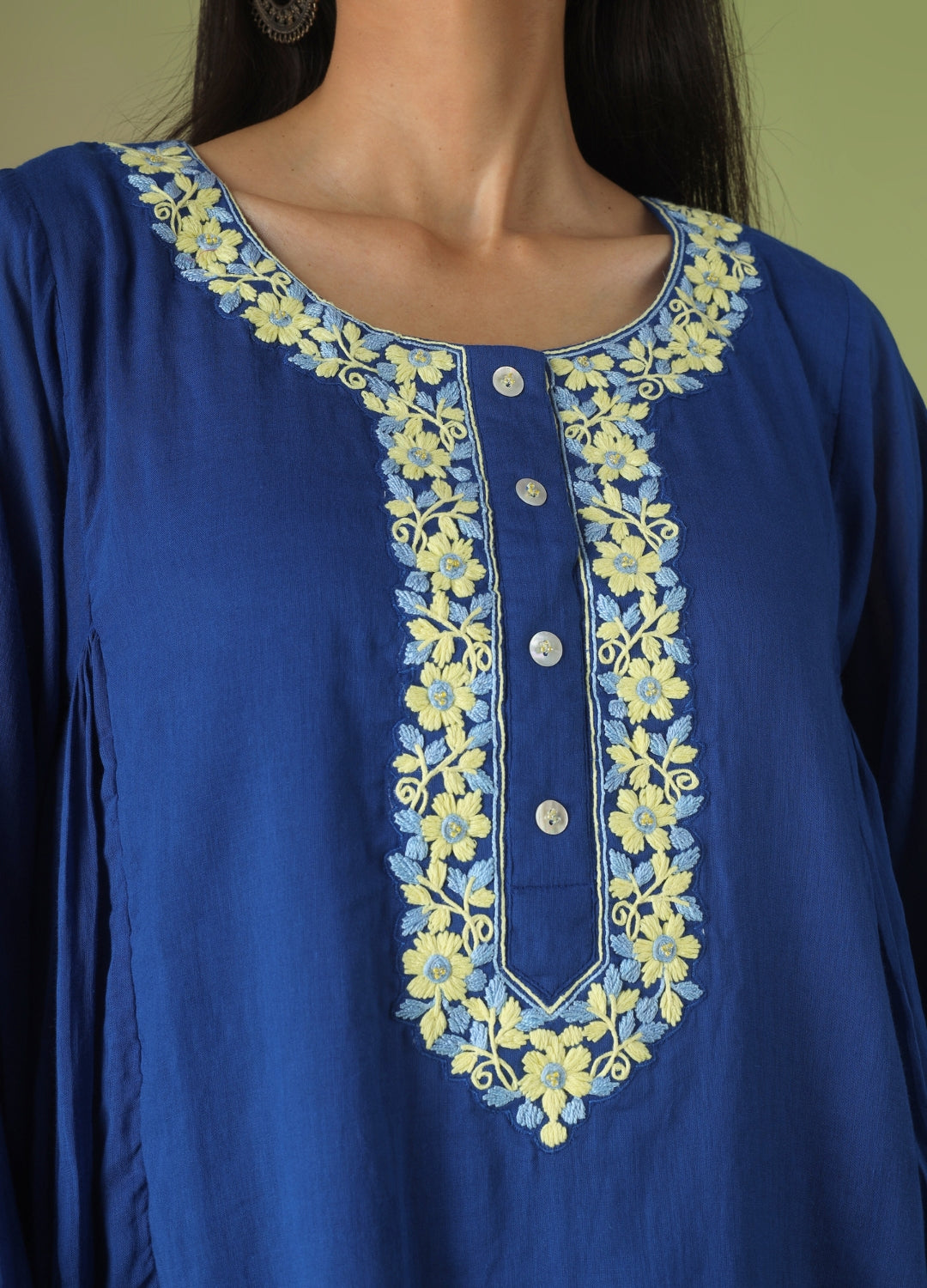 Royal Blue Side Gathered Anarkali Suit Set