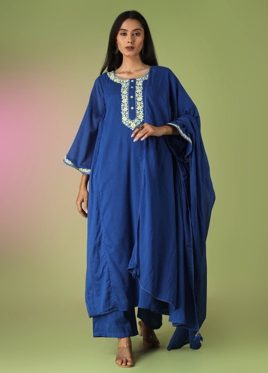 Royal Blue Side Gathered Anarkali Suit Set