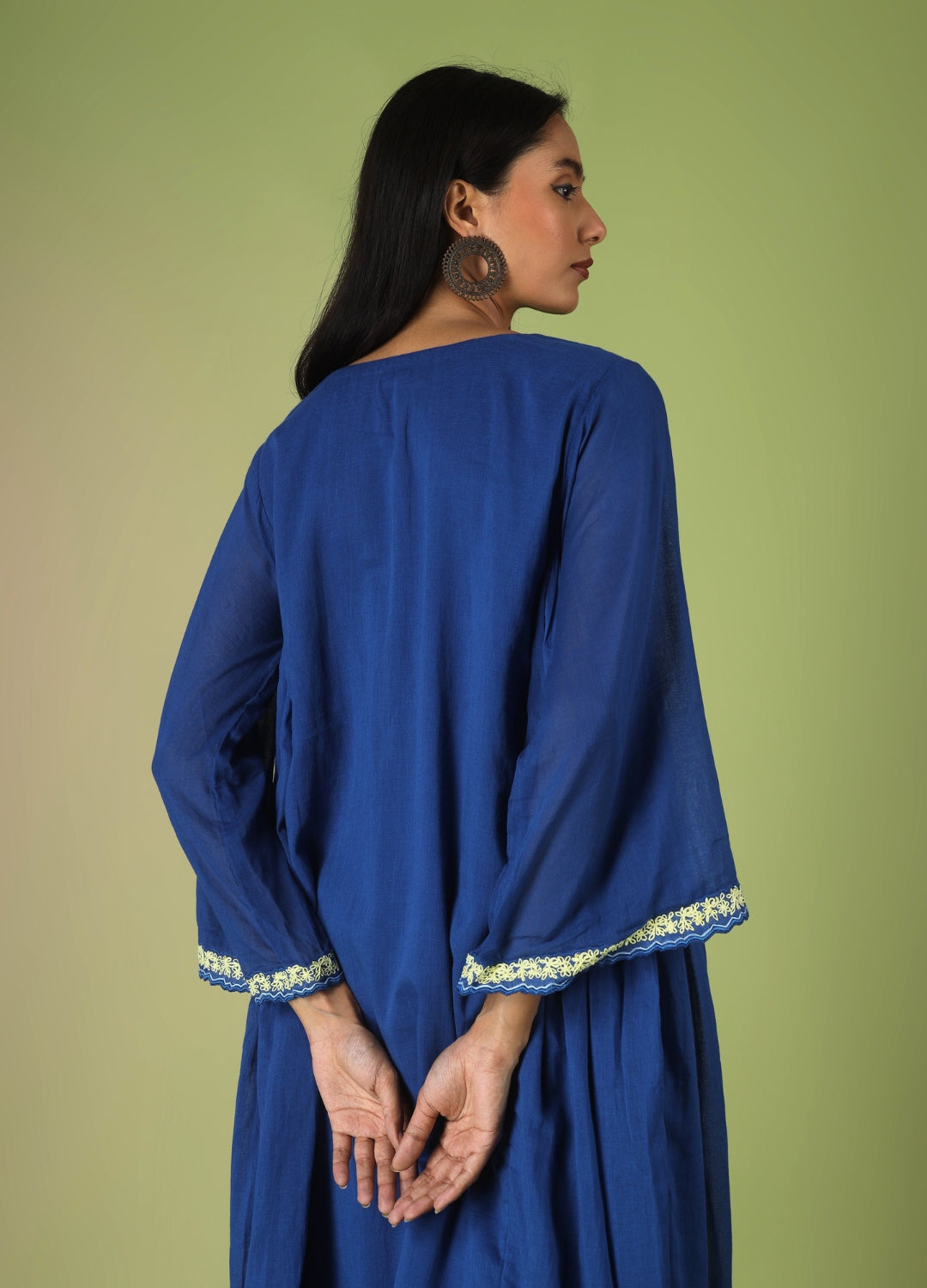 Royal Blue Side Gathered Anarkali Suit Set