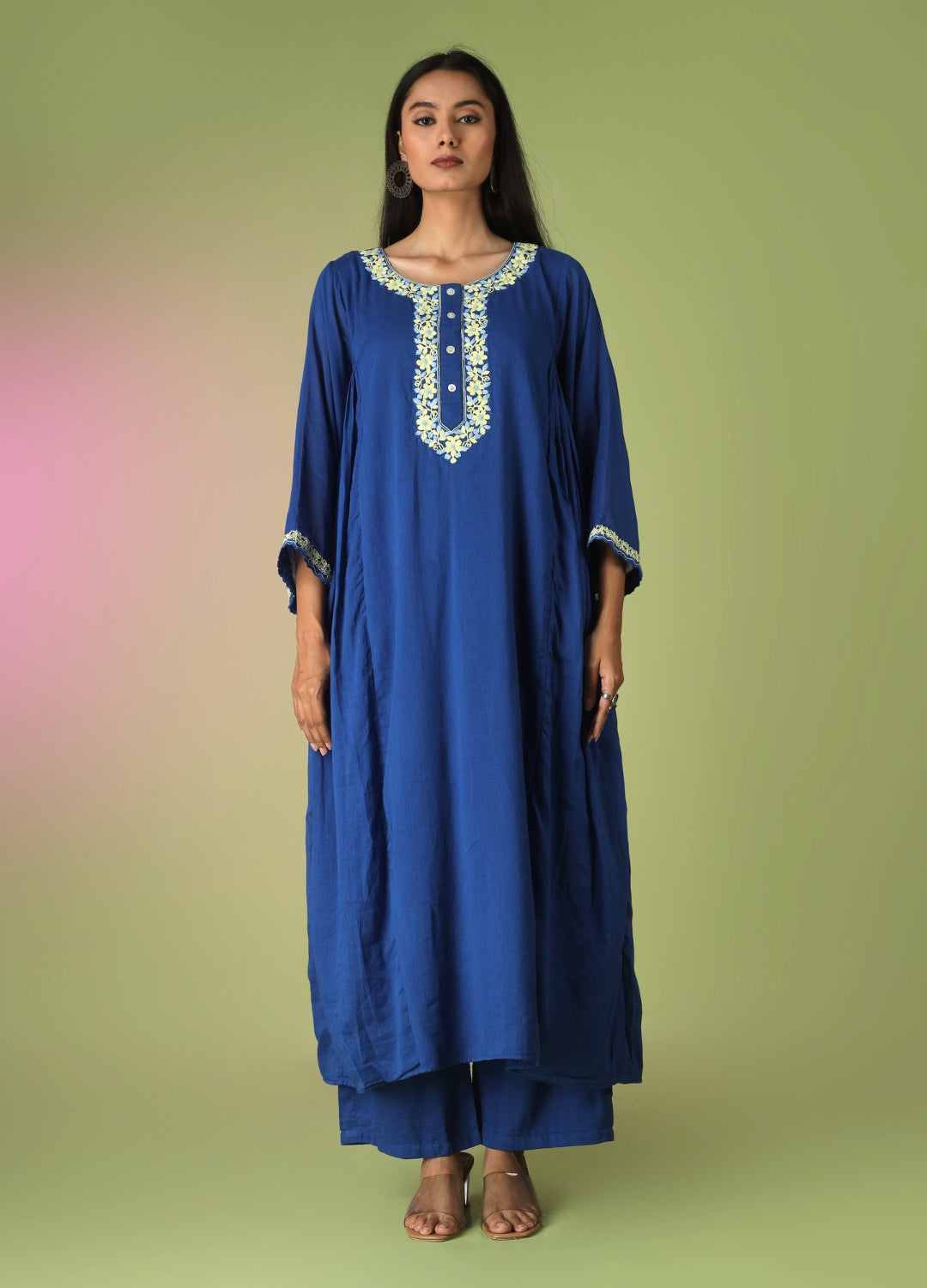 Royal Blue Side Gathered Anarkali Suit Set