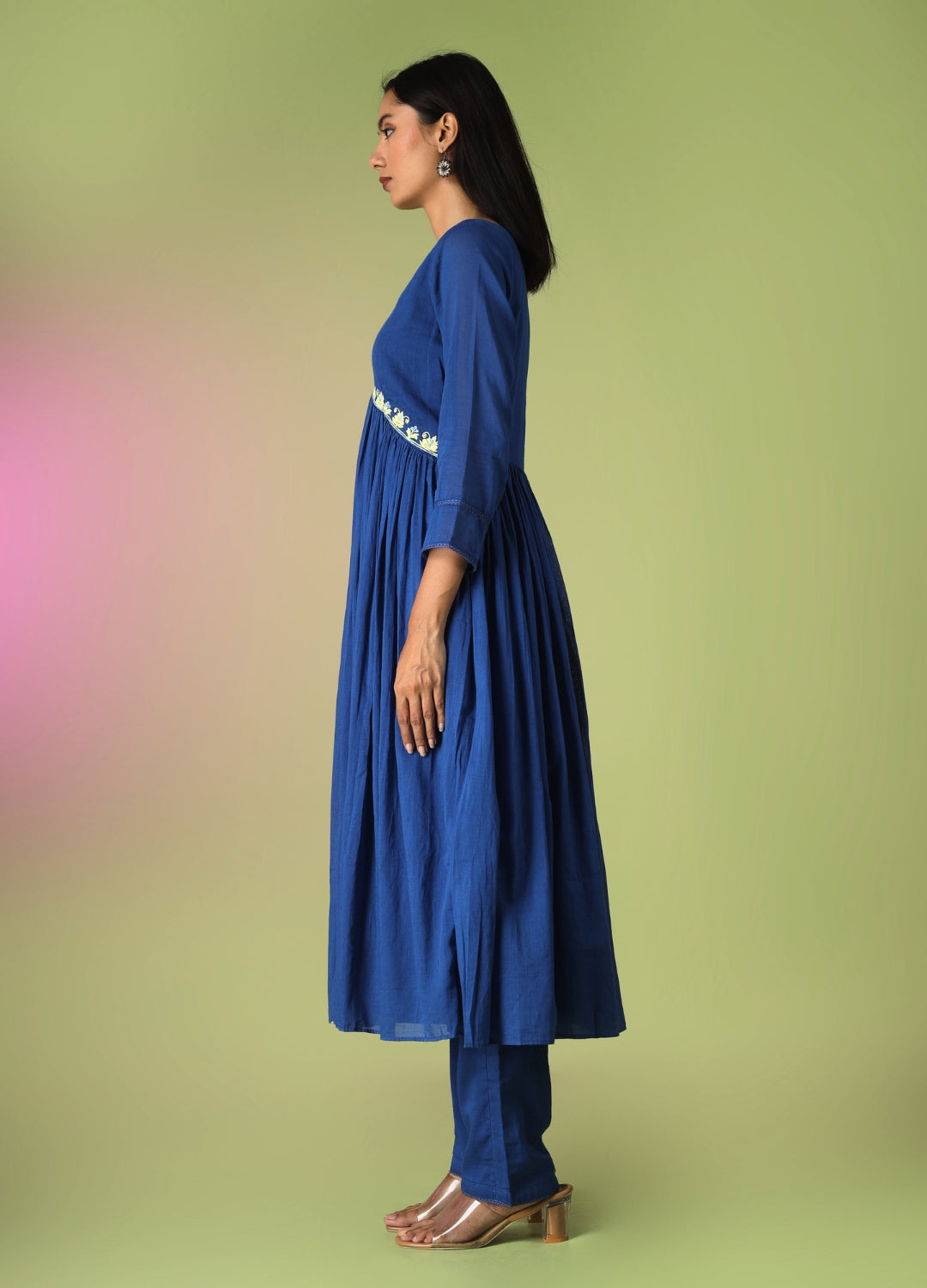 Royal Blue Cross Gather Anarkali Set