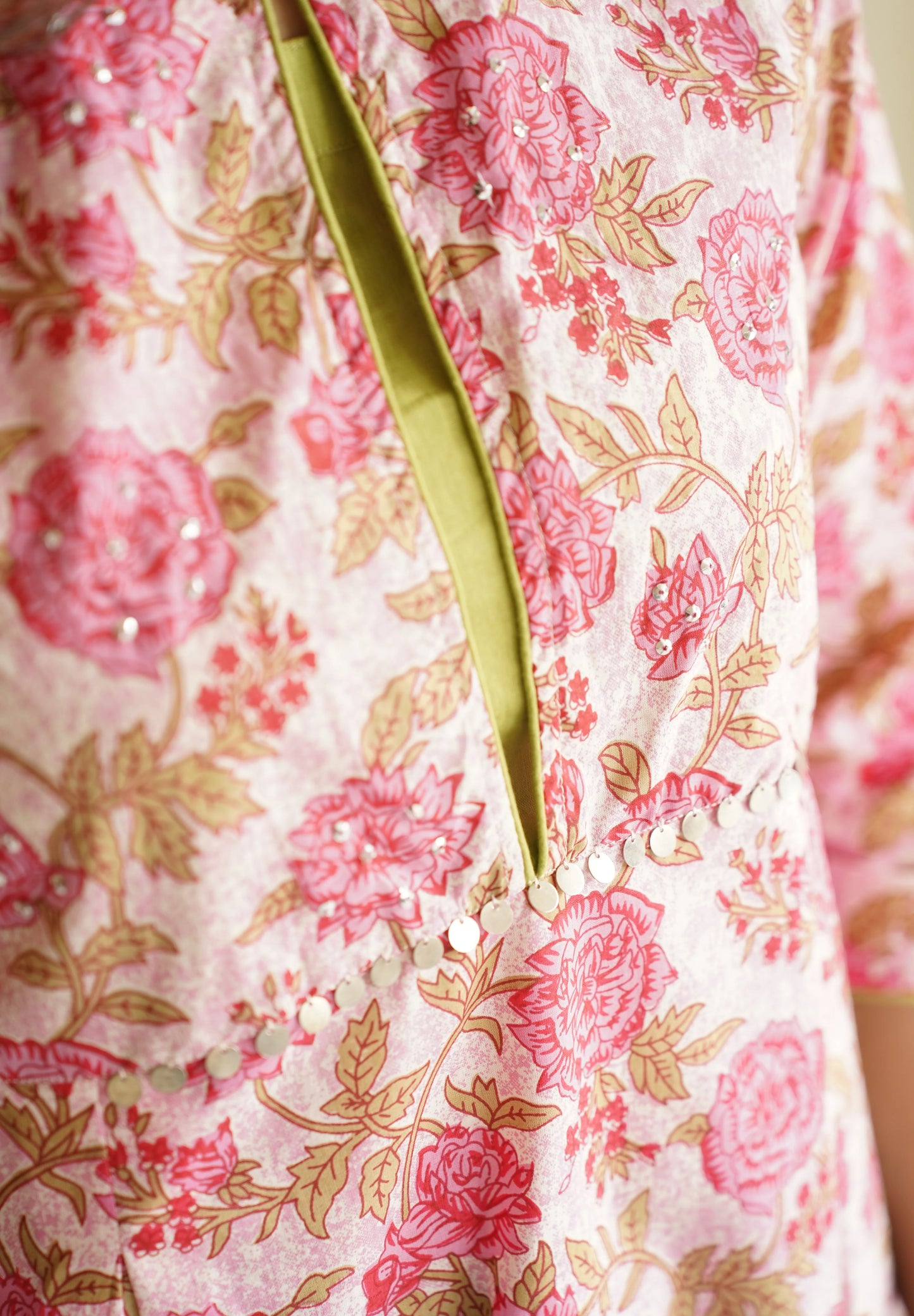 Pink Printed Sequinned Pure Cotton Kurti