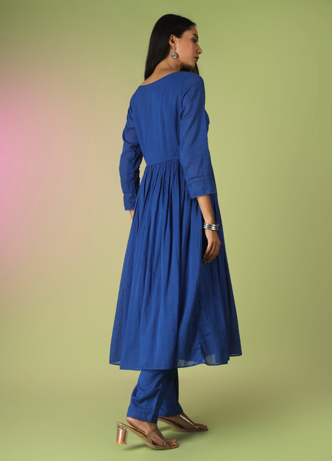 Royal Blue Cross Gather Anarkali Set