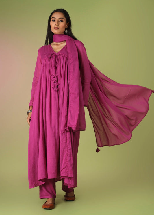 Raspberry Front Dori Anarkali Suit Set