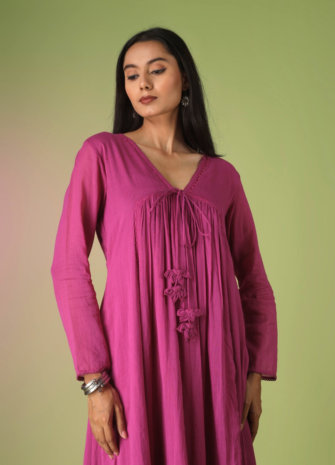 Raspberry Front Dori Anarkali Suit Set