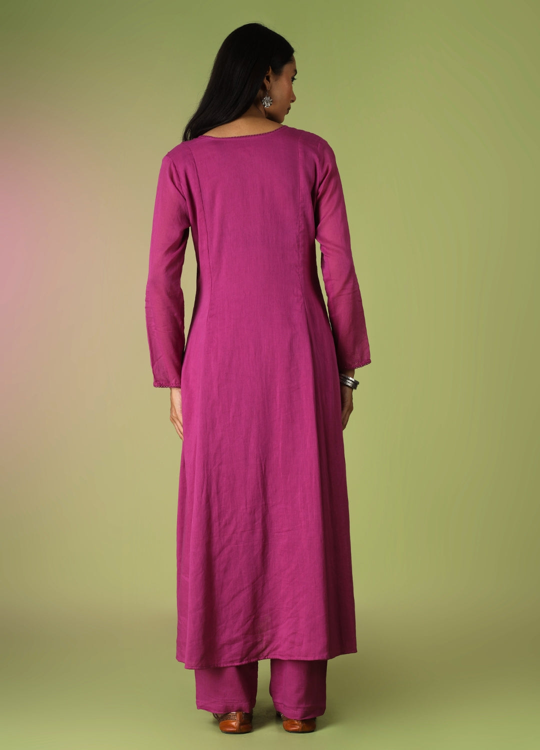 Raspberry Front Dori Anarkali Suit Set