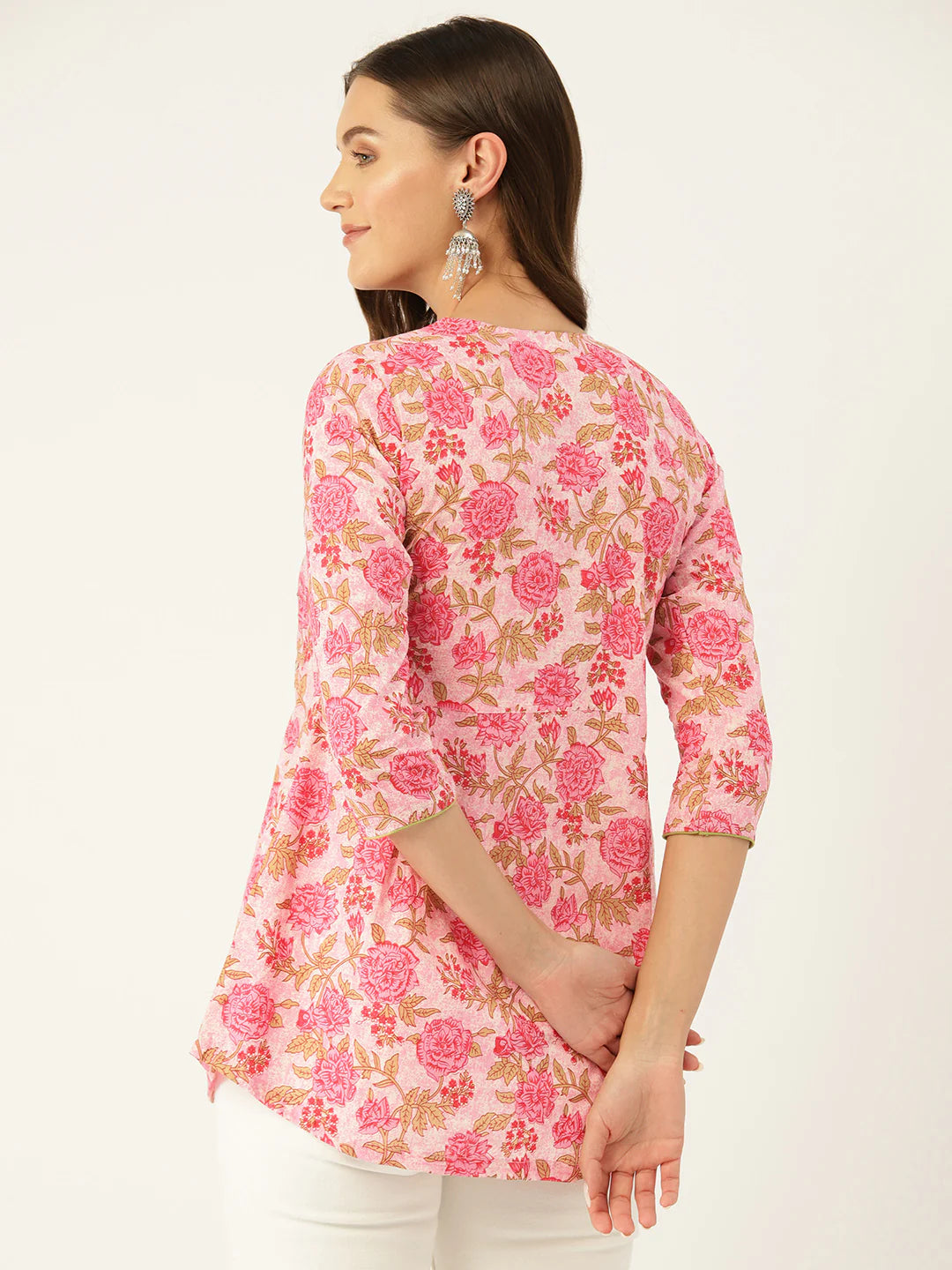Pink Printed Sequinned Pure Cotton Kurti