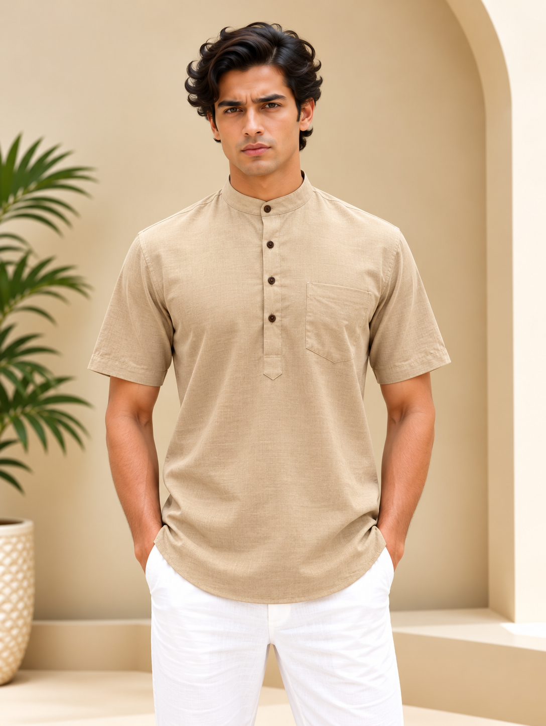 Beige Kurta with Pocket