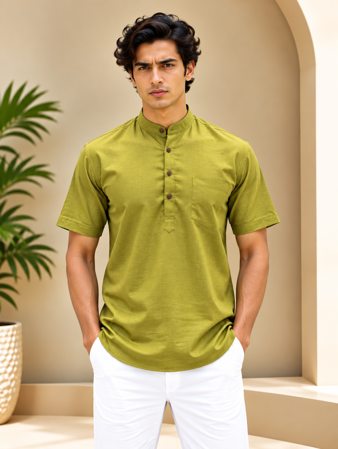 Olive Green Kurta with Pocket