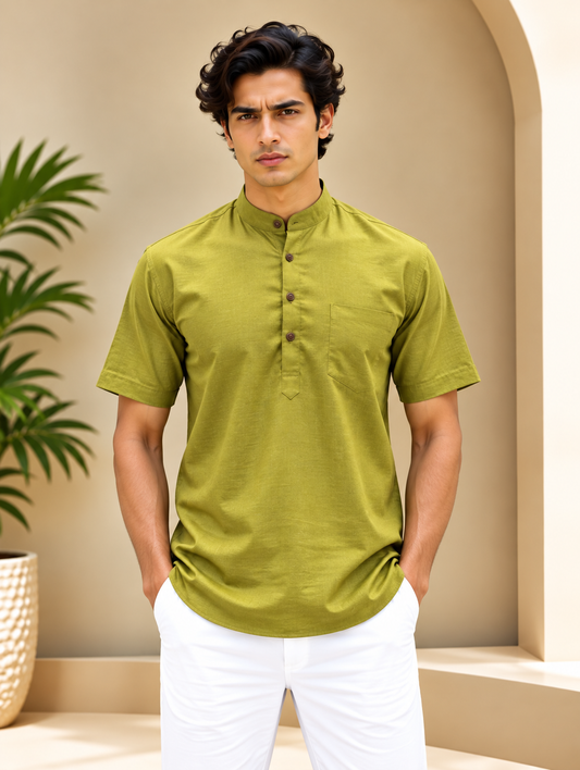 Olive Green Kurta with Pocket
