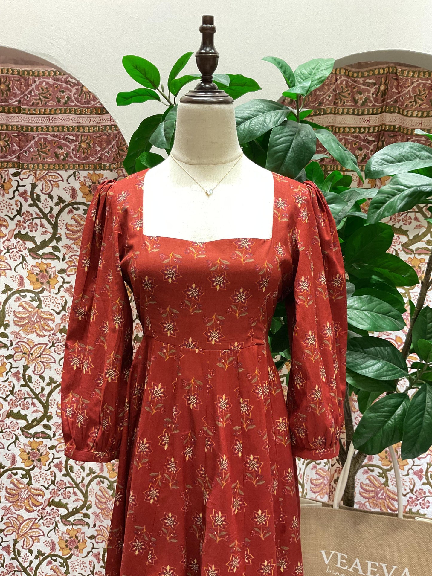 Red Sleeved Maxi Dress - Butti