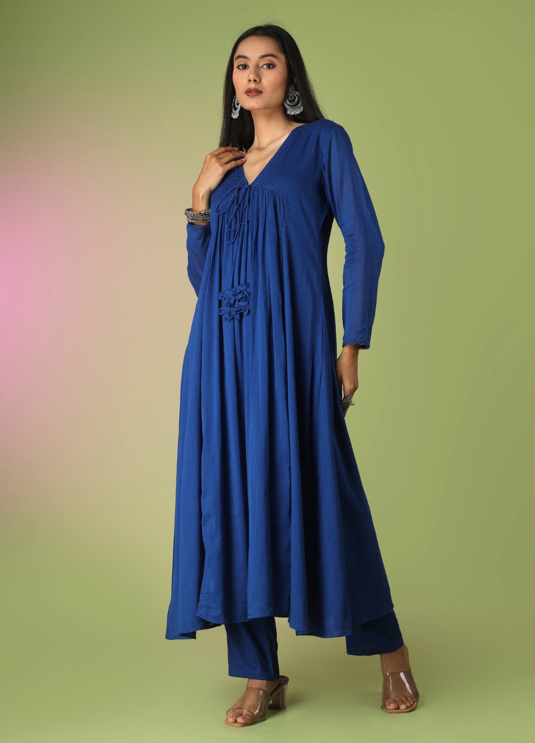 Royal Blue Front Dori Anarkali Suit Set