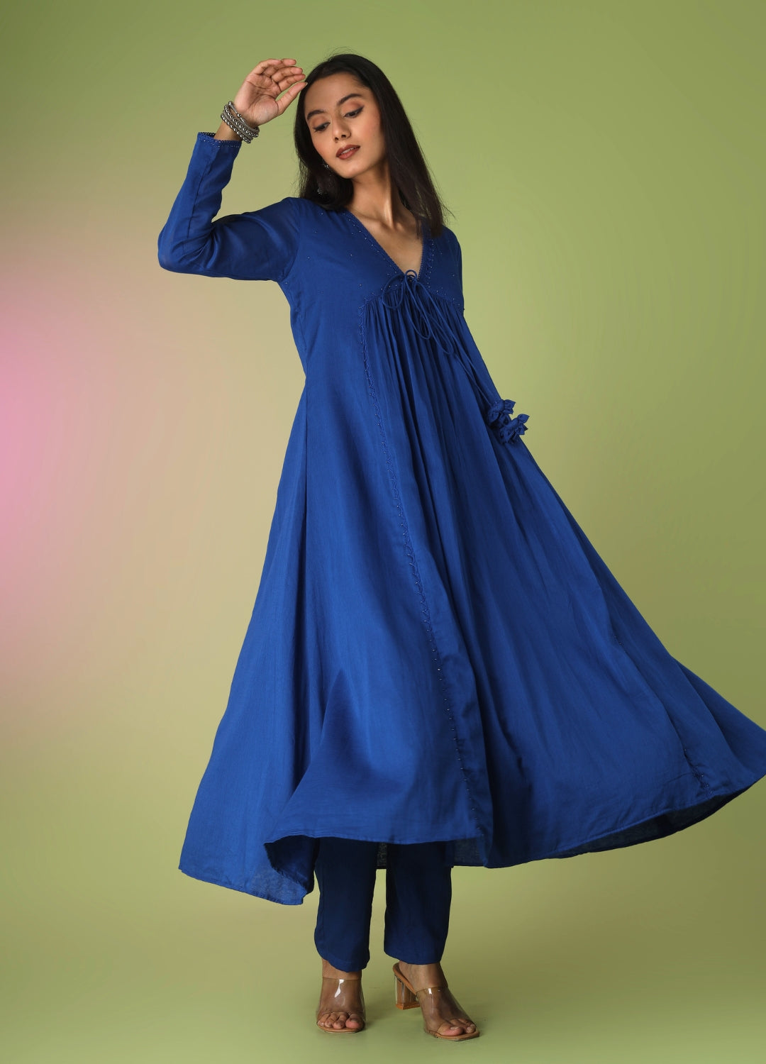 Royal Blue Front Dori Anarkali Suit Set