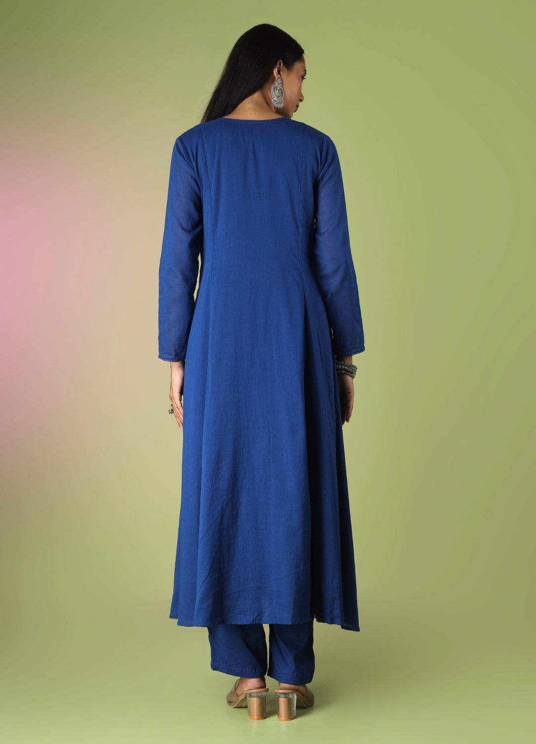 Royal Blue Front Dori Anarkali Suit Set