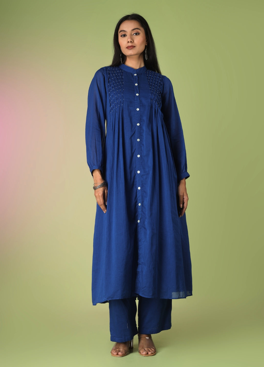 Royal Blue Pintucks Suit Set