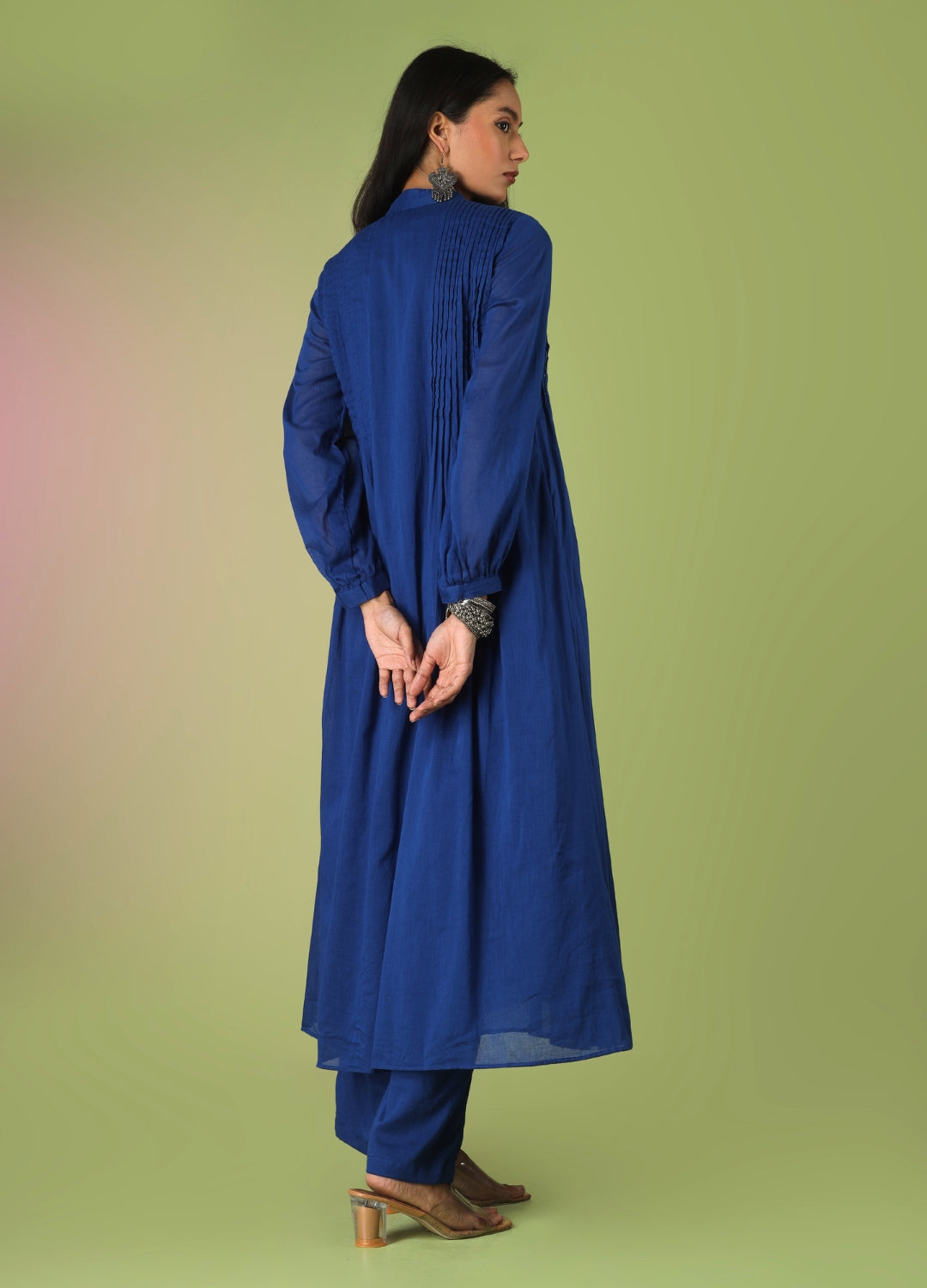 Royal Blue Pintucks Suit Set